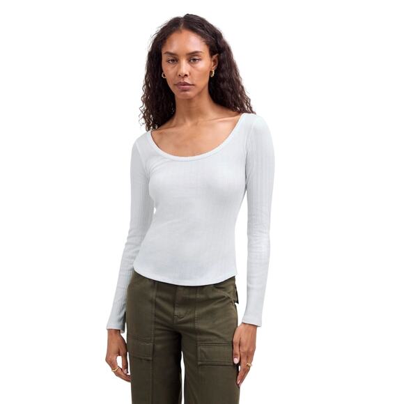 Madewell White Ribbed Essential Scoop Neck Long Sleeve Top XXS NWT - Picture 1 of 9